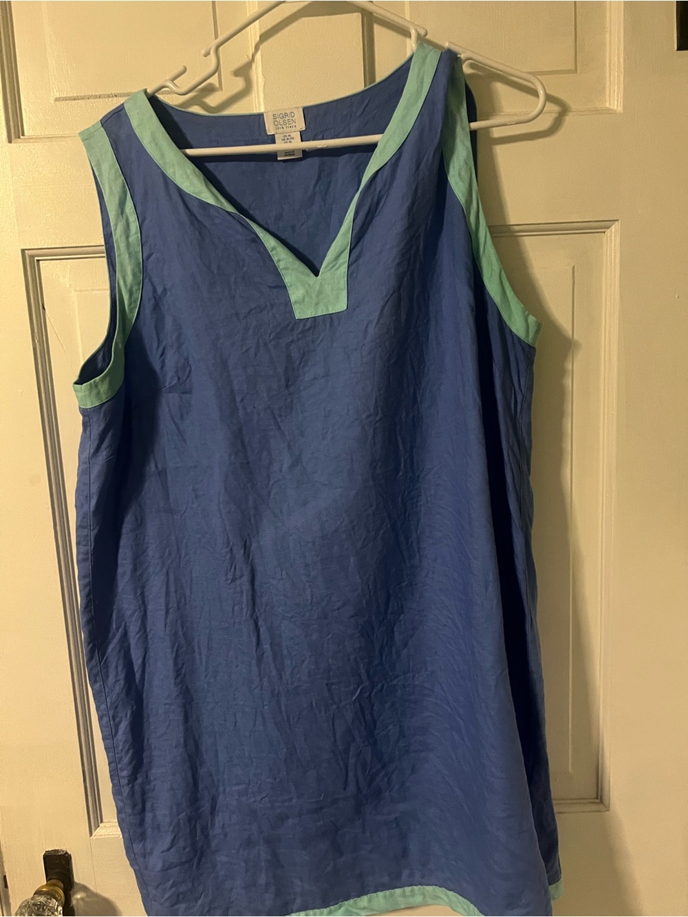 Sigrid Olsen Blue Shift Dress with Mint Trim